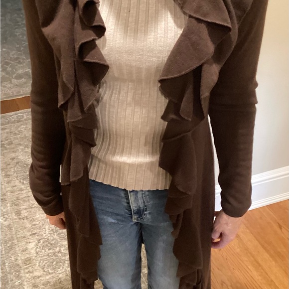 WHITE+WARREN RUFFLED CASHMERE LONG SWEATER DUSTER - Picture 13 of 13